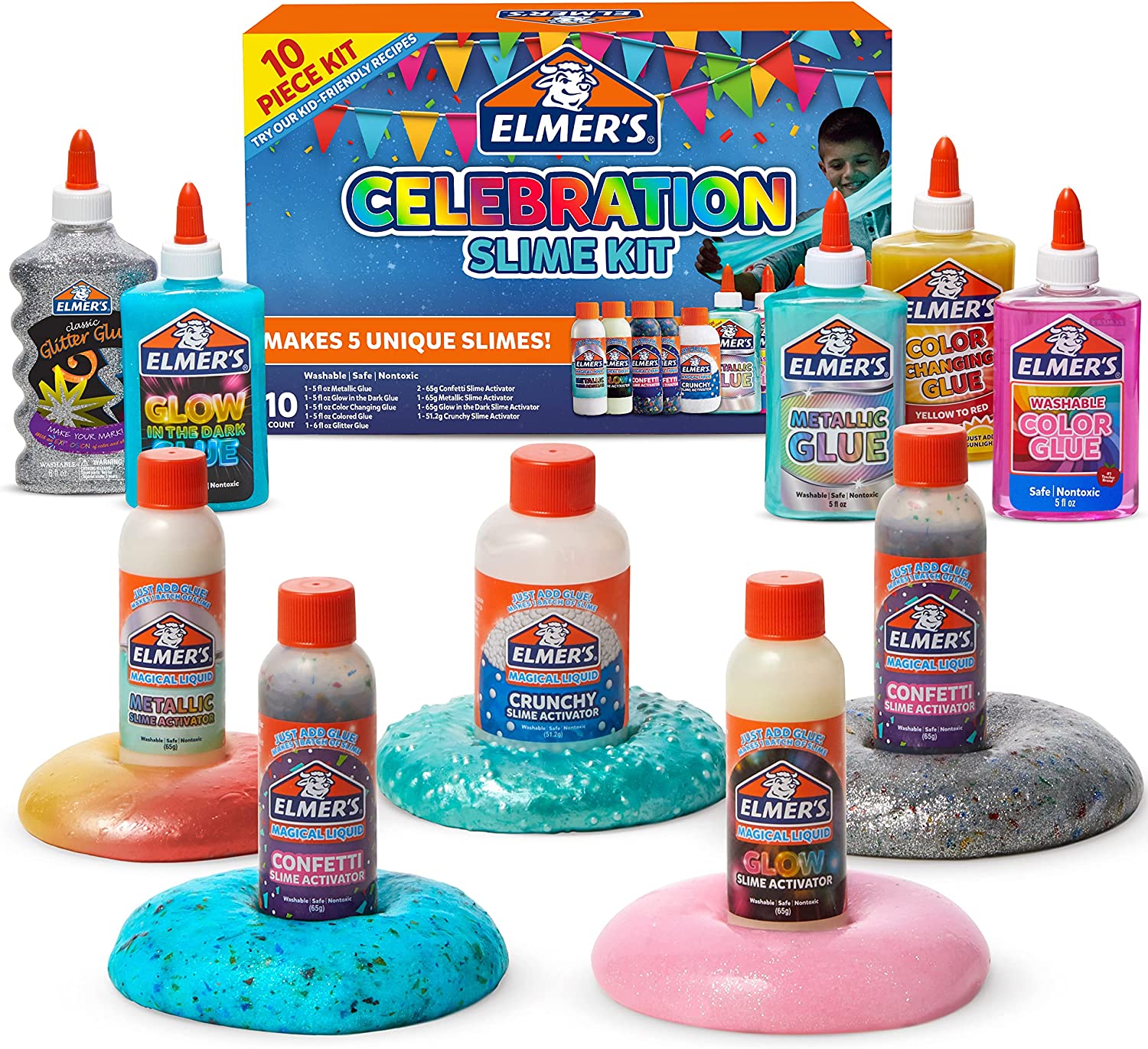 'Elmer''s Celebration Slime Kit | Slime Supplies Include Assorted Magical Liquid Slime Activators and Assorted Liquid Glues\ 10 Count'