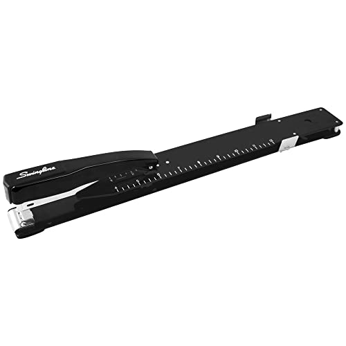Swingline Heavy Duty Stapler with Built-in Ruler & Adjustable Locking Paper Guide\ Desk Top Long Reach Stapler for Home Office Supplies\ Staples Up to 20 Sheets Office Paper\ Black (S7034121P)