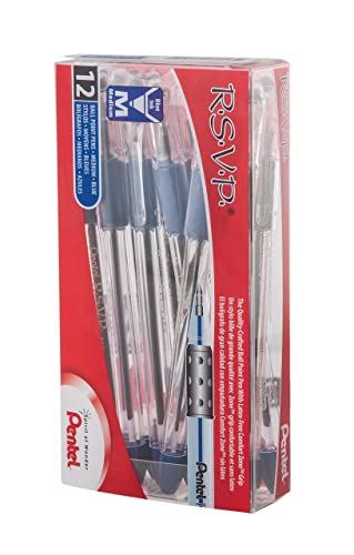 Pentel® R.S.V.P.® Ballpoint Pens, Medium Point, 1.0 mm, Clear Barrel, Blue Ink, Pack Of 12