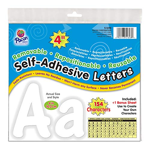 PACON 4" Self-Adhesive Uppercase and Lowercase Letters, 154-Count, White (51698)