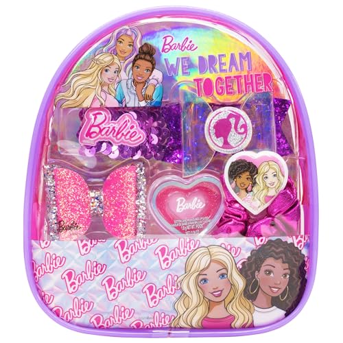 Barbie - Townley Girl Backpack Cosmetic Makeup Gift Bag Set includes Hair Accessories and Printed PVC Back-pack for Kids Girls, Ages 3+ perfect for Parties, Sleepovers and Makeovers