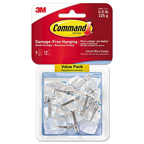3M Command 17067Clr9es Clear Hooks & Strips Plastic/Wire Small 9 Hooks W/12 Adhesive Strips/Pack