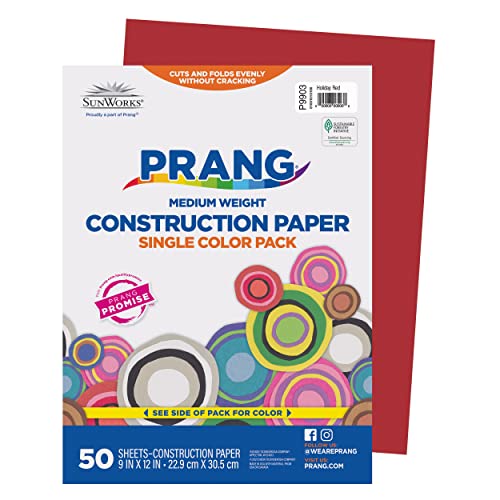 Prang (Formerly SunWorks) Construction Paper, Holiday Red, 9" x 12", 50 Sheets