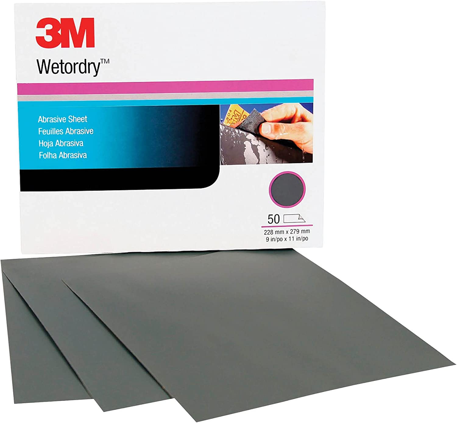3M Wetordry Abrasive Sheet 413Q 02004 320+ Grit 9 in x 11 in Pack of 50 Sandpaper Sheets for Auto Sanding Metal Sanding Finishing Paint Prep
