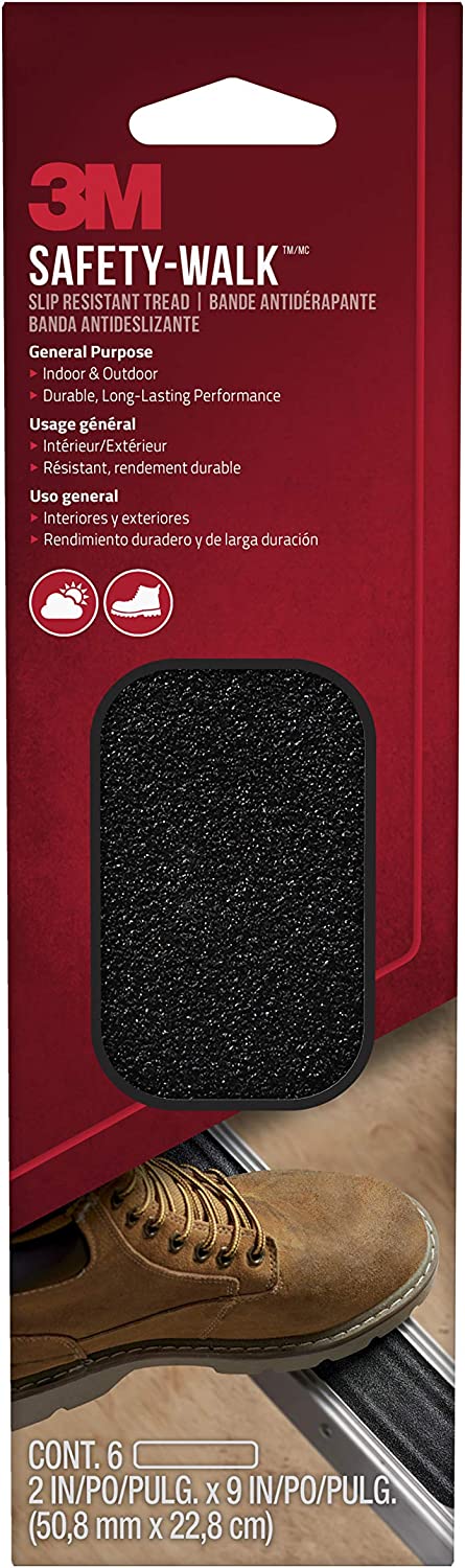 3M 7639 Safety-Walk Indoor/Outdoor Tread Black 2-in by 9-in 6 Strips 7639NA 2-Inch 6 count