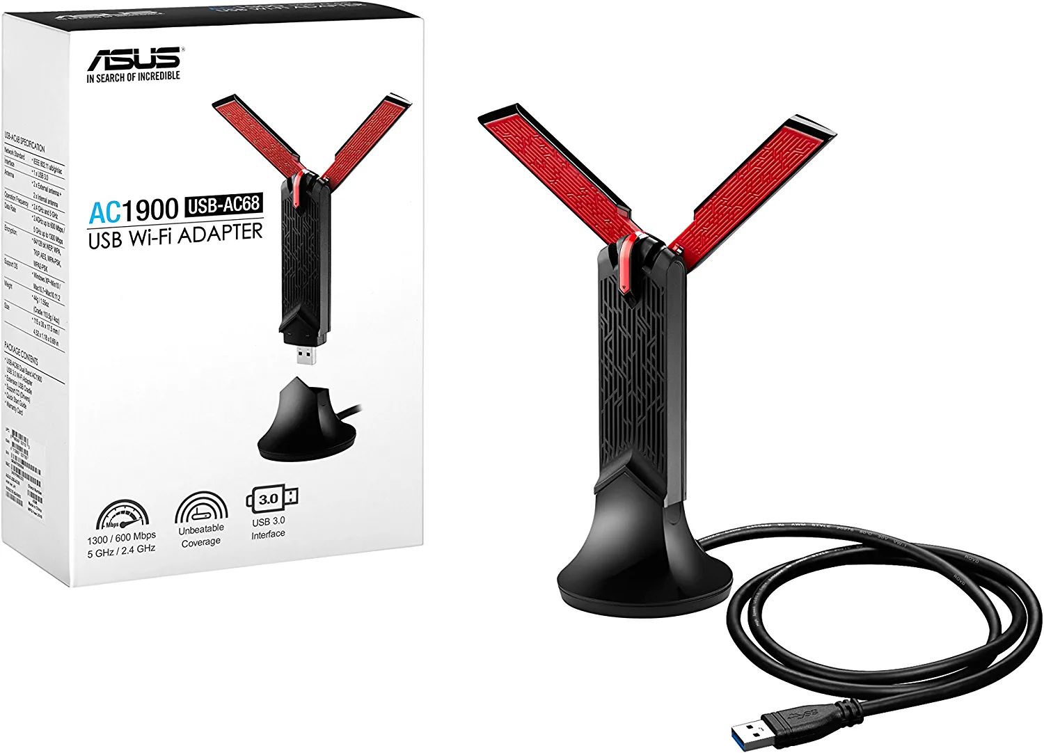 ASUS USB-AC68 AC1900 Dual-band USB 3.0 WiFi Adapter\ Cradle included
