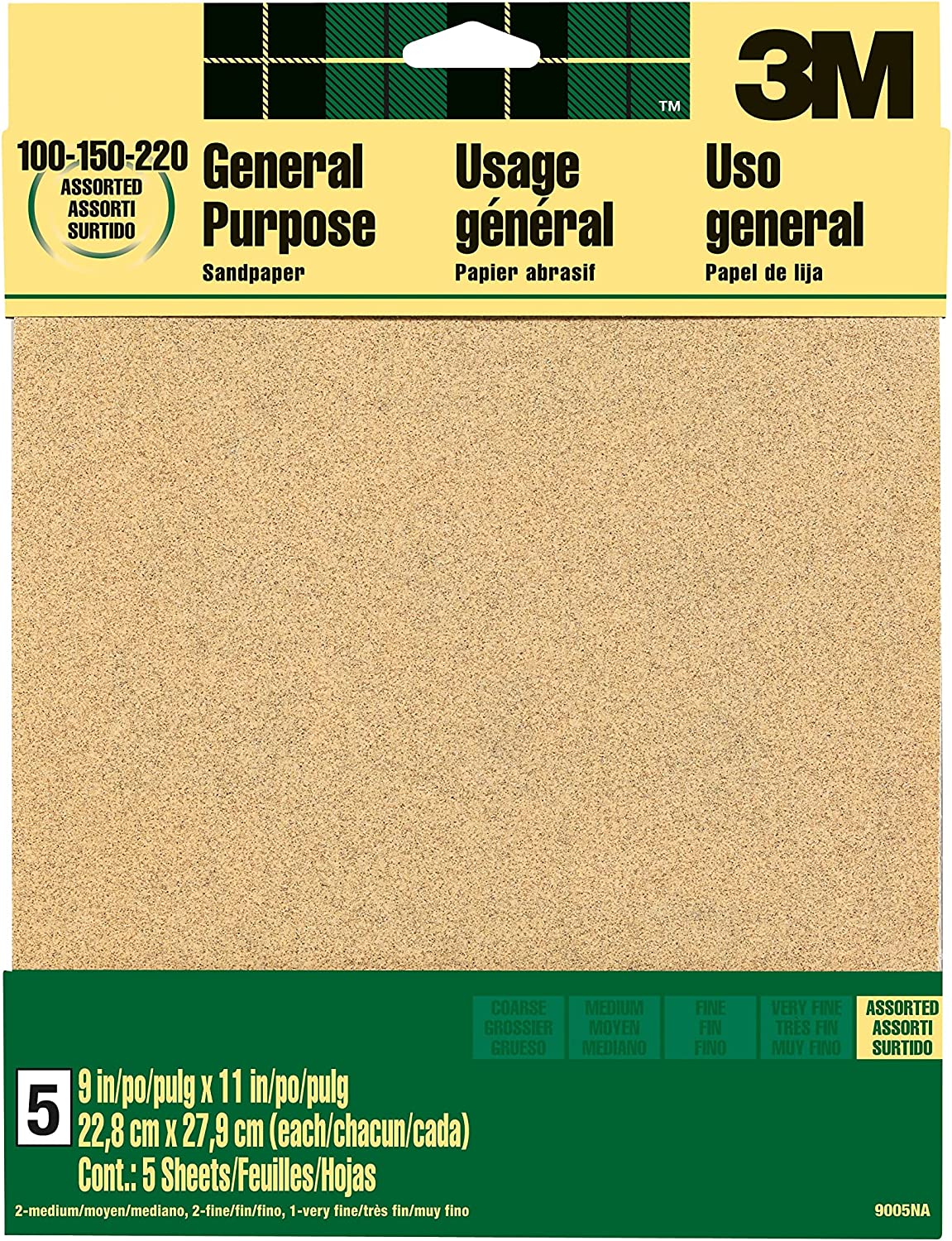 3M Aluminum Oxide Sandpaper\ Assorted Grits\ 9-in x 11-in Sheets (9005NA)
