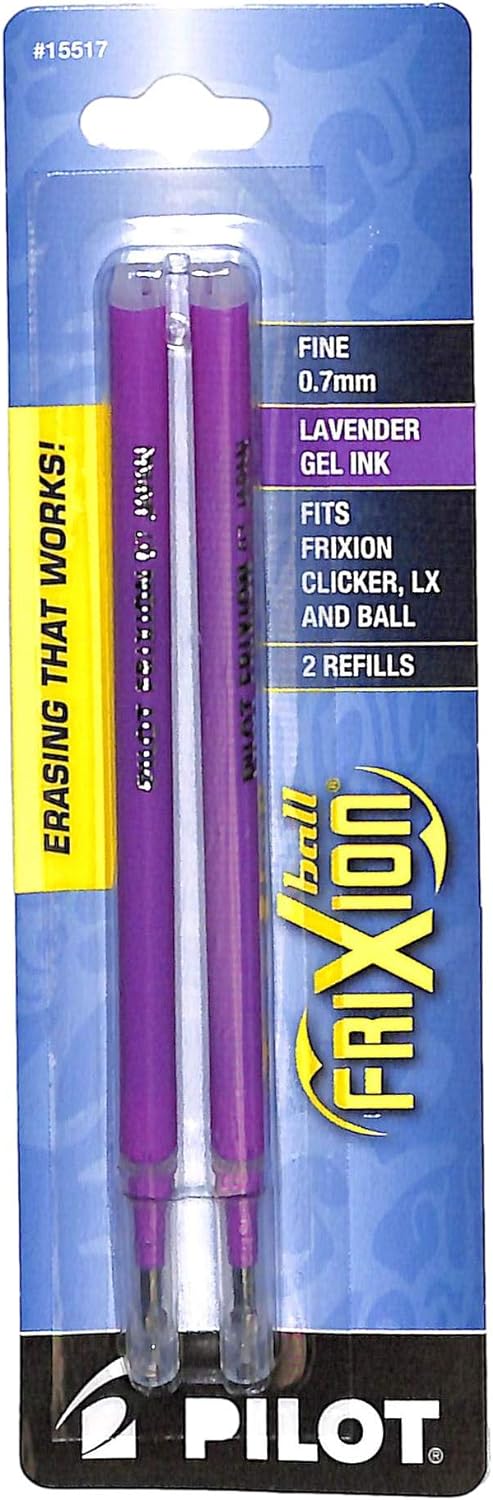 PILOT FriXion Gel Ink Refills For Clicker, LX & Ball Pens, Fine Point (0.7mm), Lavender Ink, 2-Pack (15517)