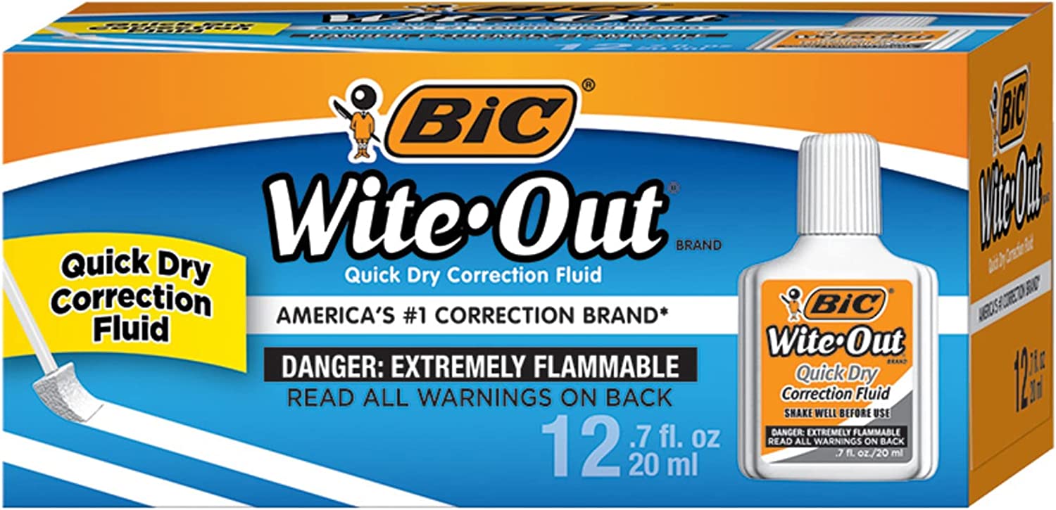 BIC Wite-Out Brand Quick Dry Correction Fluid\ 20 ml\ White\ 12-Count