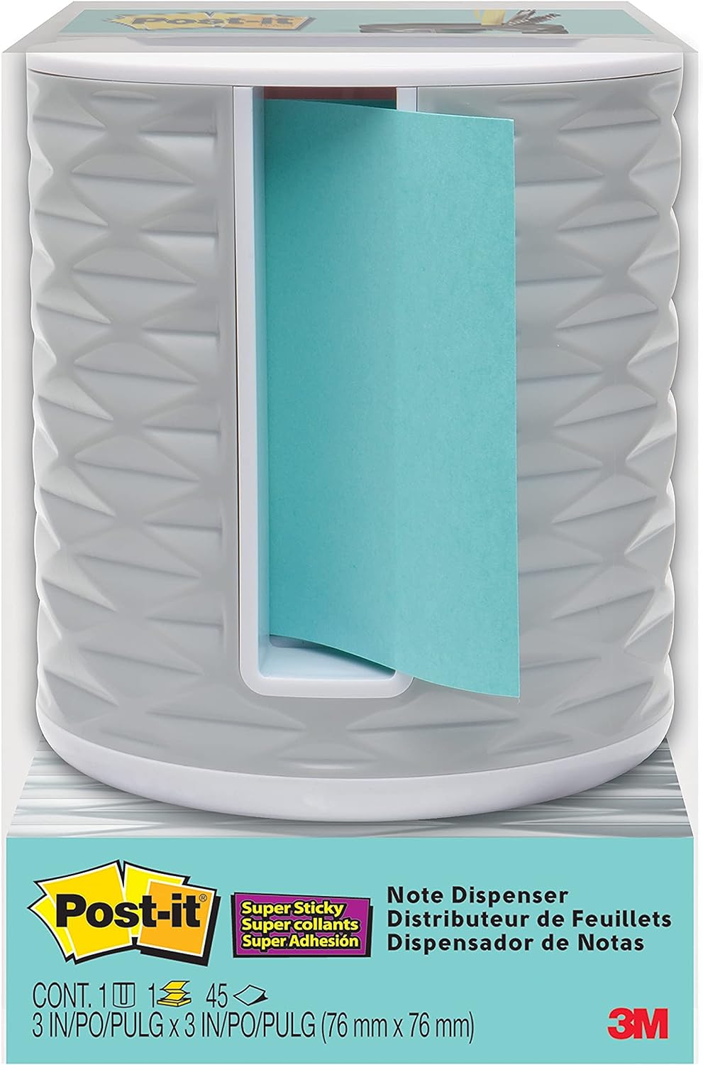 Post-it Note Dispenser, 3x3 in, Vertical, White with Grey, Pack Includes Dispenser and a 45-Sheet Pad of Pop-up Notes (ABS-330-W)