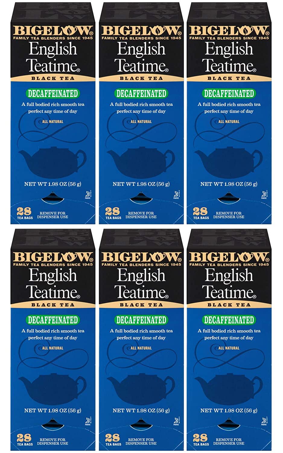 Bigelow Decaffeinated English Teatime Tea 28-Count Boxes (Pack of 6) Premium Bagged Caffeine-Free Black Tea Antioxidant-Rich All Natural Decaffeinated Tea in Individual Foil-Wrapped Bags6
