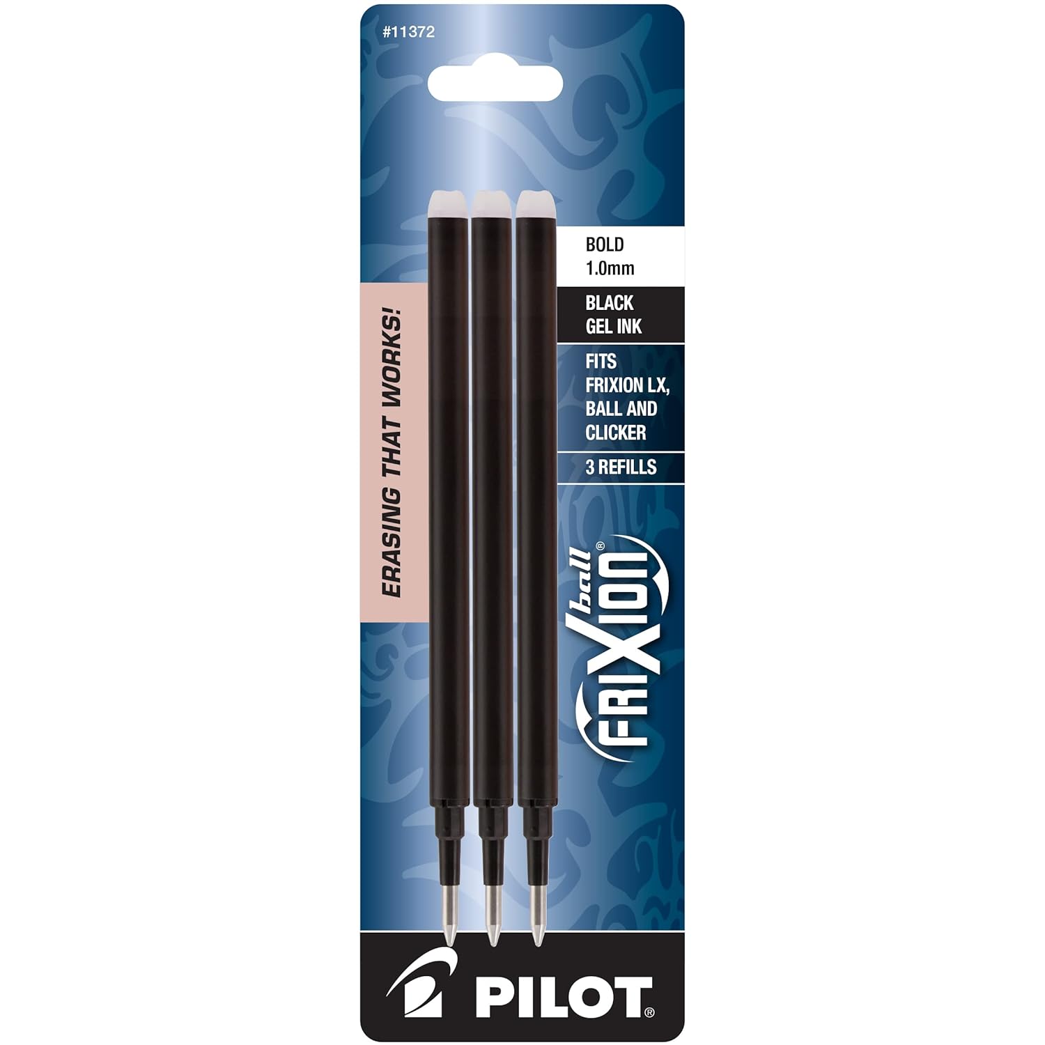 Pilot FriXion Ball Erasable Gel Ink Refills, 1.0mm, Bold Point, Black Ink, 3 Count