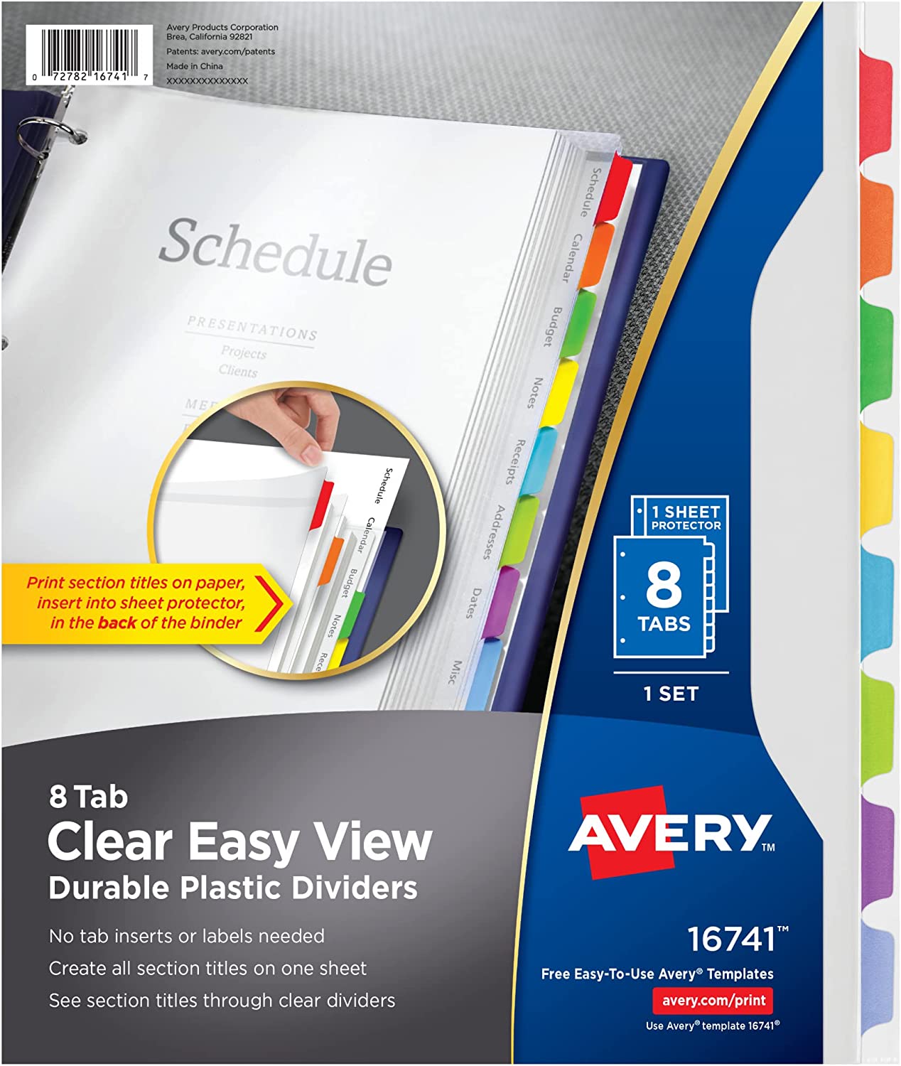 AVERY Clear Easy View Durable Plastic Dividers 8 Tabs 16741 