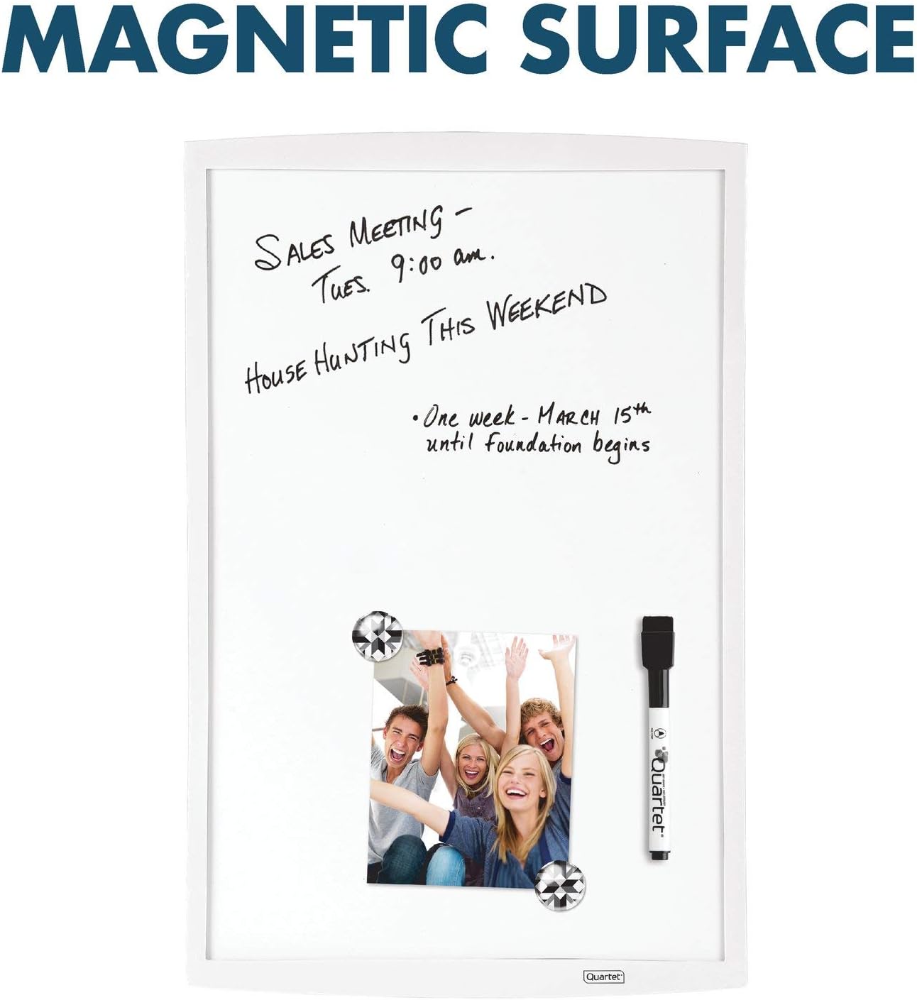 Quartet Magnetic Whiteboard, 11" x 14", Small White Board, Dry Erase Board for Kids, Home School Supplies or Home Office Decor, White Plastic Frame, Includes 1 Dry Erase Marker & 2 Magnets (63536)