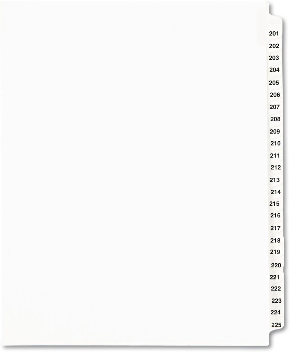 Avery 01338 Avery-Style Legal Exhibit Side Tab Divider, Title: 201-225, Letter, White