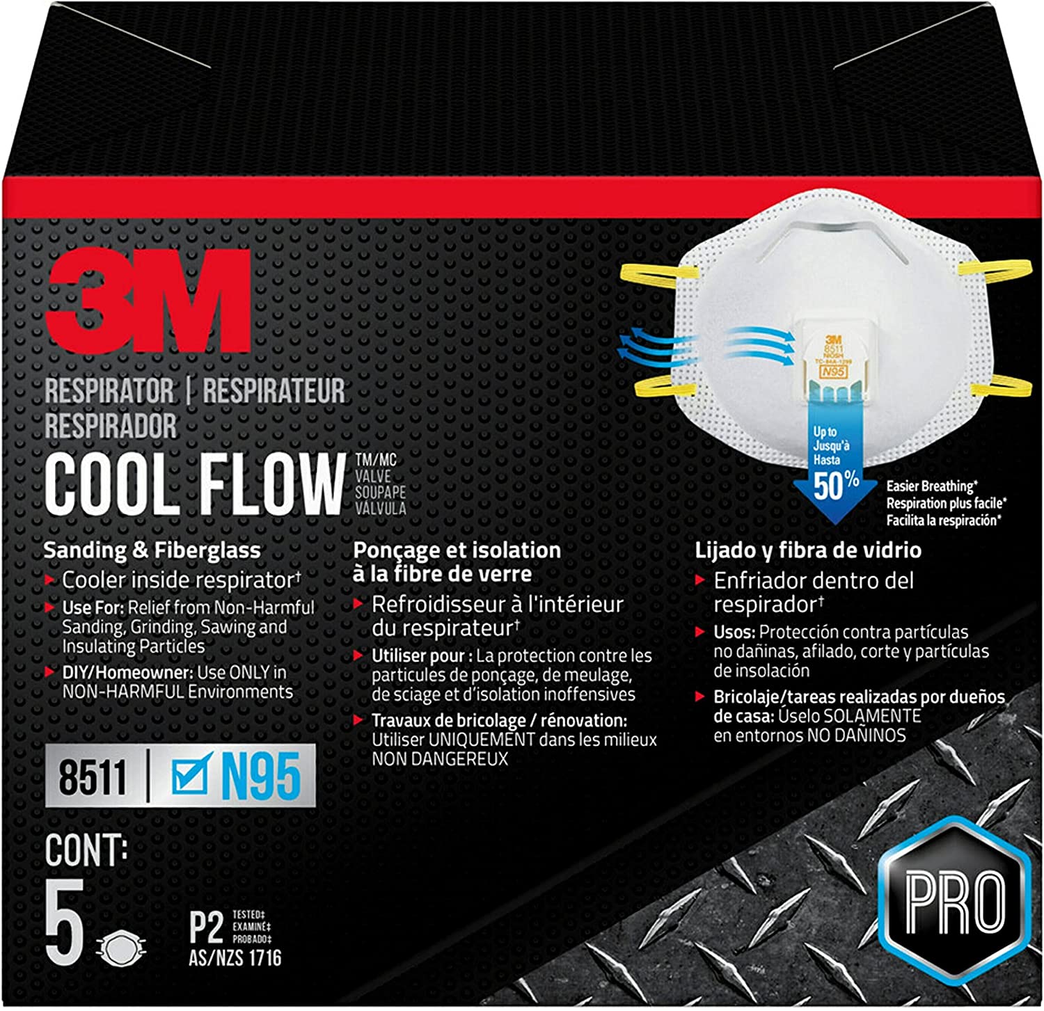 3M 8511 Sanding And Fiberglass N95 Cool Flow Valved Respirator\ NIOSH-Approved\ Relief From Dusts And Certain Particles During Sanding\ Pollen\ Mold Spores