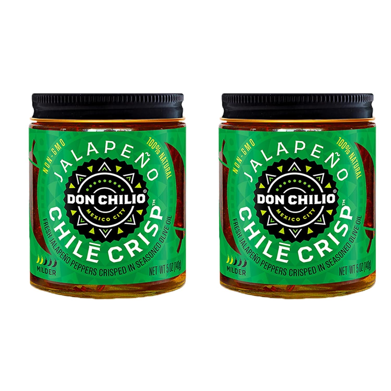 Don Chilio Mild Jalapeno Mexican Chile Crisp, 5 oz., 2 Pack – Crunchy Sliced Jalapenos Fried Chili Peppers in Hot Seasoned 100% Olive Oil – Keto-Friendly, Vegan, Gluten Free