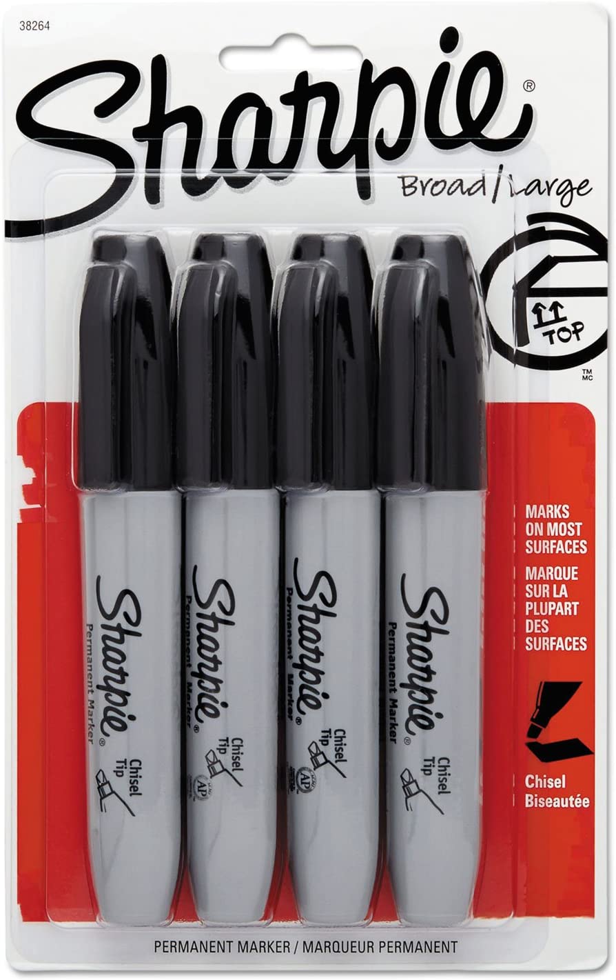 SHARPIE 38264Pp Permanent Markers, 5.3Mm Chisel Tip, Black, 4/Pack