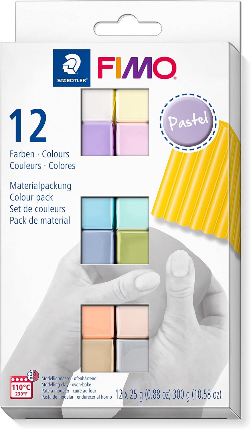 STAEDTLER 8023 C12-3 FIMO Soft Oven Hardening Modelling Clay 12 x 25 g Blocks - Pastel Colours