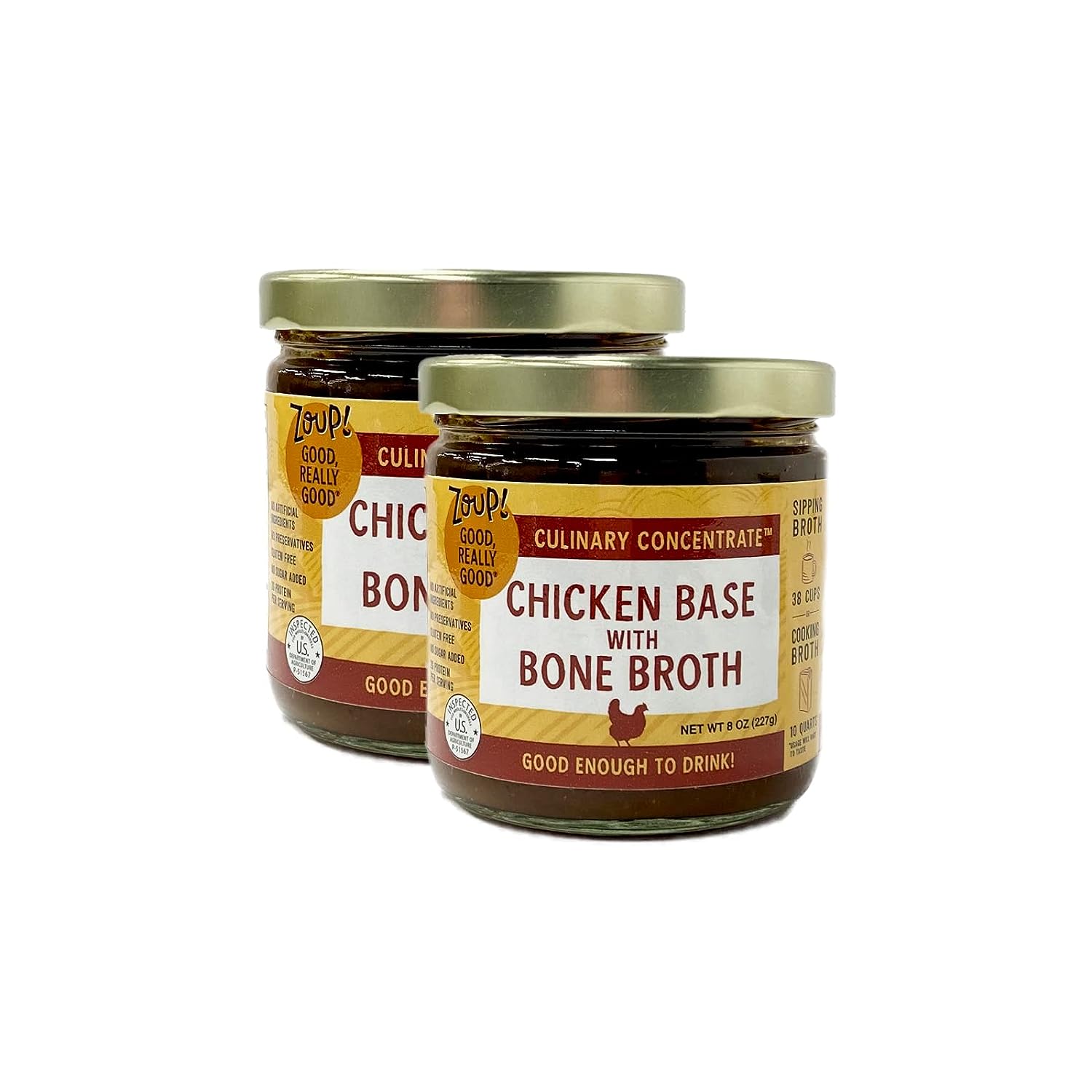 Zoup! Good, Really Good Chicken Bone Broth Culinary Concentrate - Keto-Friendly, Gluten Free, Sugar Free, Non-GMO - Great for Stock, Bouillon, Soup Base or in Gravy - 2-Pack (8 oz)