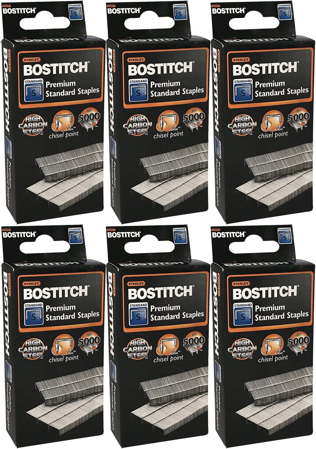 Stanley Bostitch Premium Standard Staples 1/4" (6mm) High Carbon Steel Chisel Point Bulk 30000 Value Pack (SBS191/4CPR)