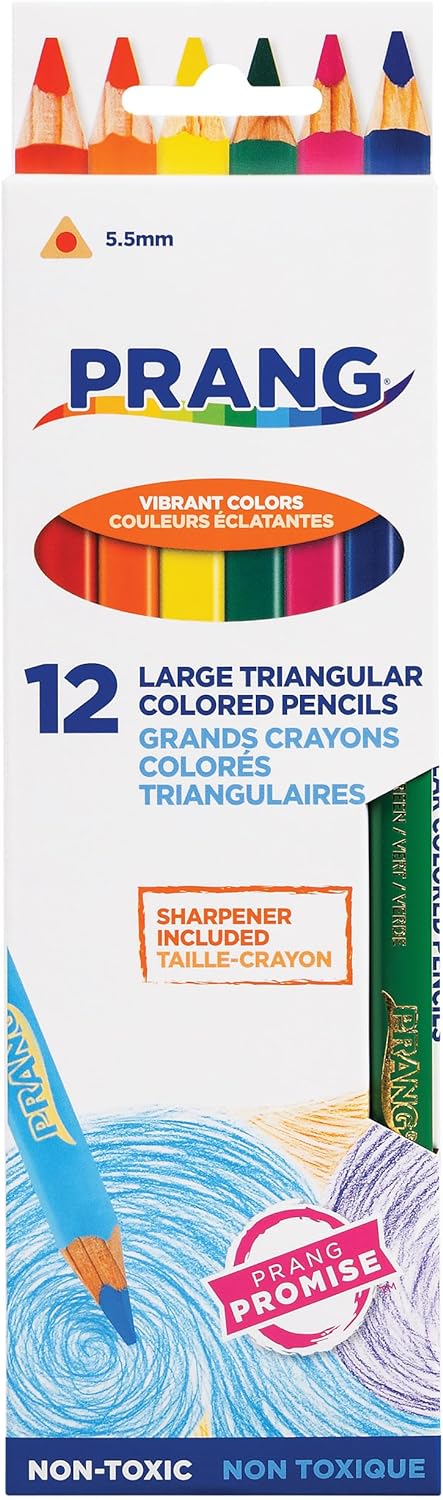 Prang Triangular Colored Pencils With Sharpener, Assorted Colors, 5.5 mm Core, 12 Count