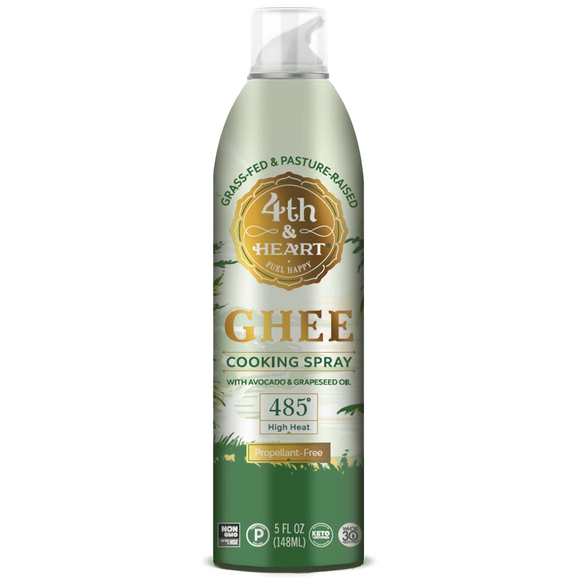 4th & Heart Original Ghee Oil Cooking Spray, 5 Ounce, Non-Stick High Heat Blend of Grass-fed Ghee, Avocado, and Grapeseed Oils, Keto, Pasture Raised, Lactose Free, Certified Paleo