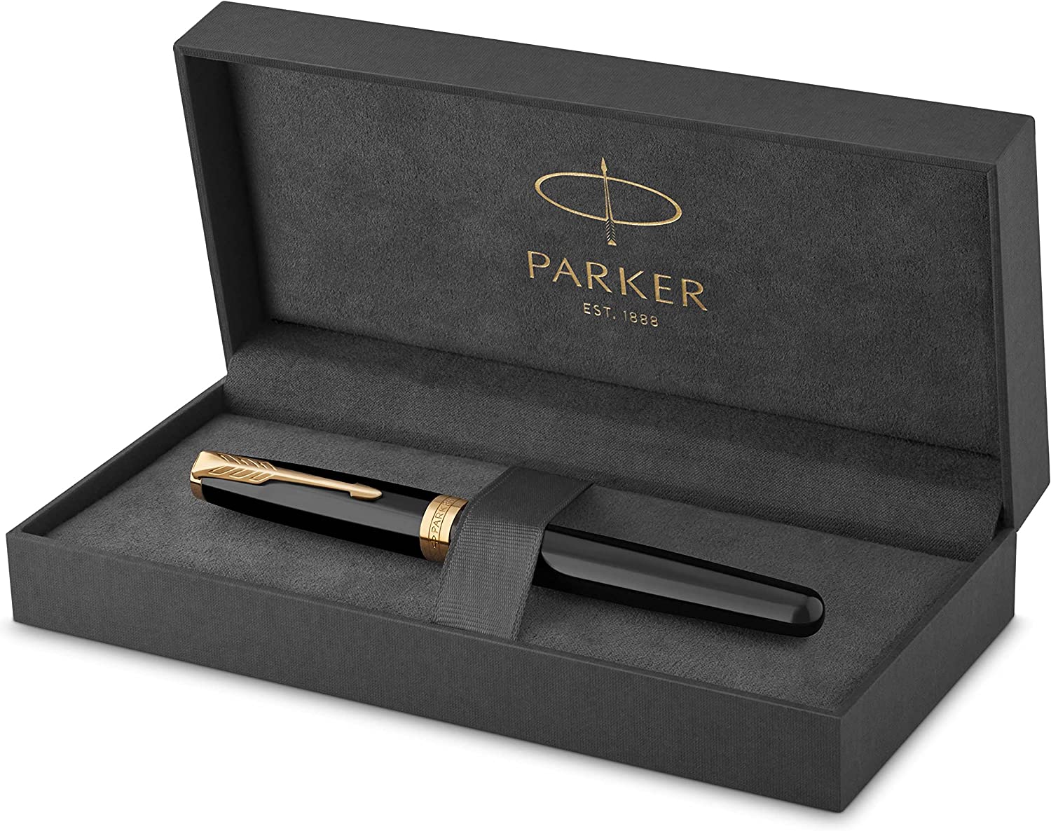 PARKER Sonnet Rollerball Pen, Black Lacquer with Gold Trim, Fine Point Black Ink