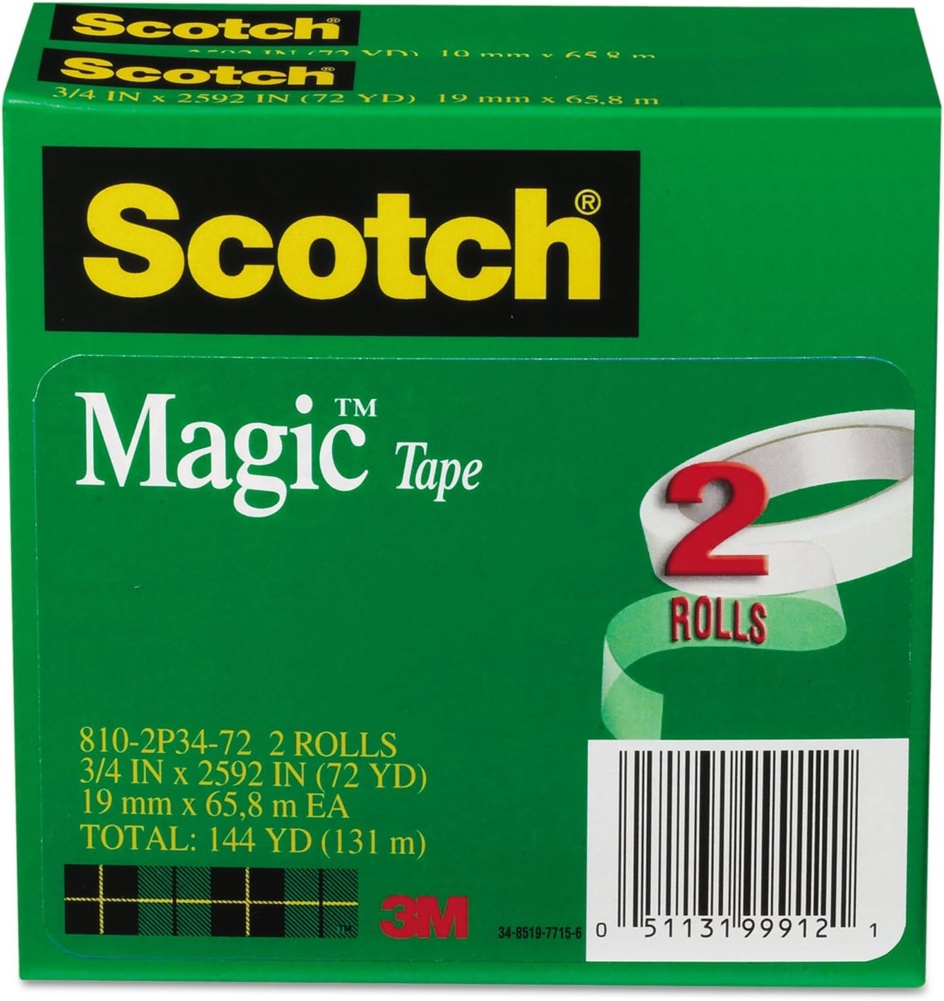 '''Scotch 8102P3472 Magic Tape Refill\ 3/4'''' x 2592''''\ 3'''' Core\ 2/Pack'''