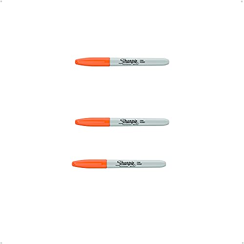 Sharpie Permanent Marker, Fine Point, Orange, Pack of 3