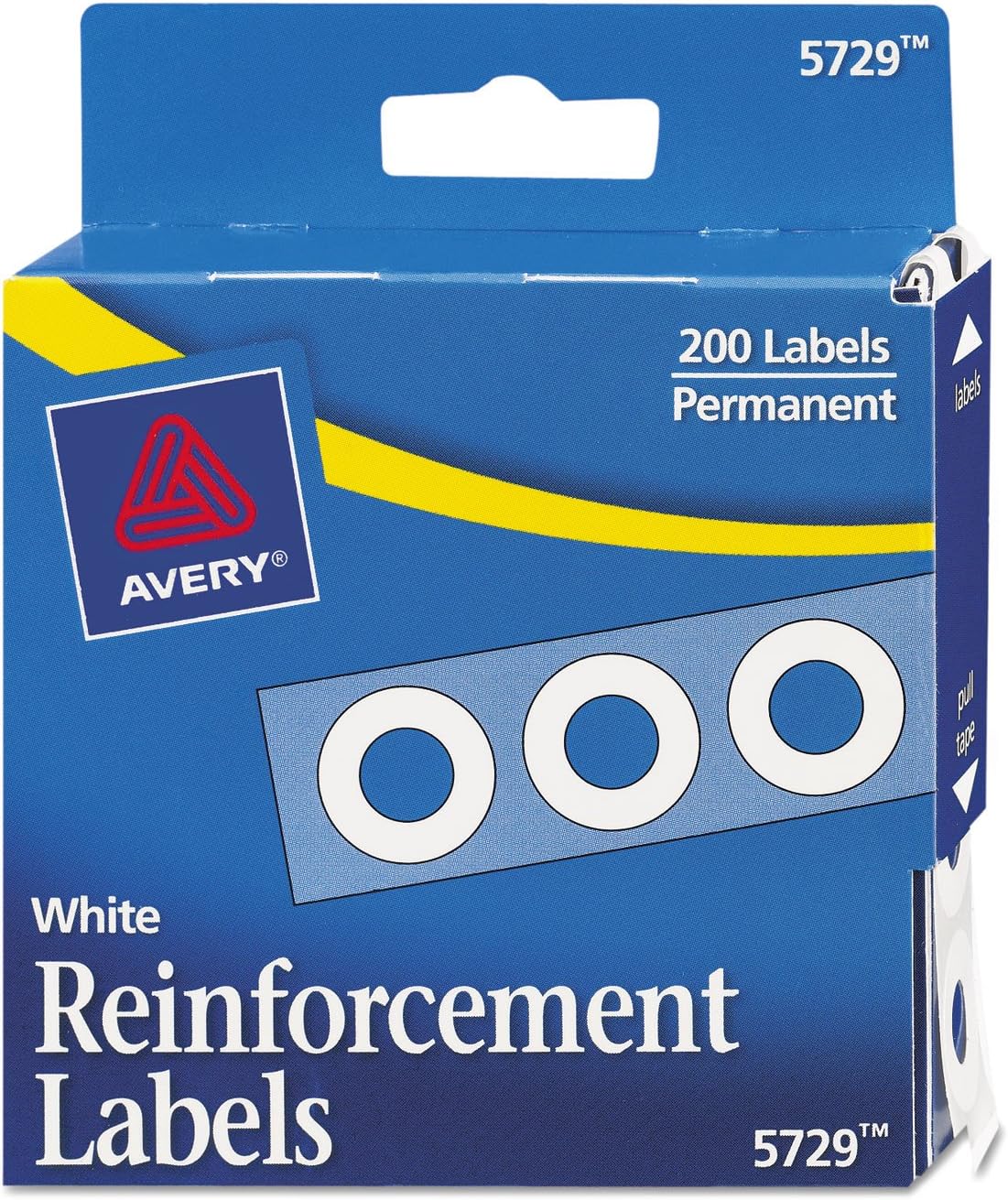 Avery 05729 Reinforcements, Roll Dispnsr,1/4-Inch Diameter, 200/Pk, White