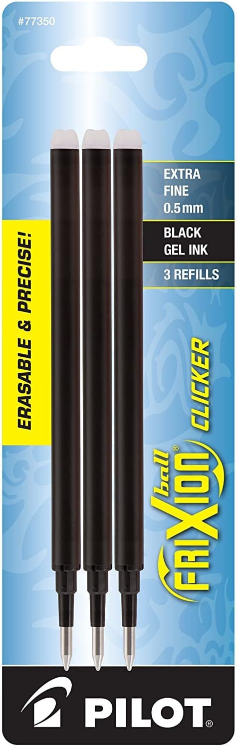 PILOT FriXion Gel Ink Refills for Erasable Pens, Extra Fine Point, Black Ink, 3-Pack (77350)