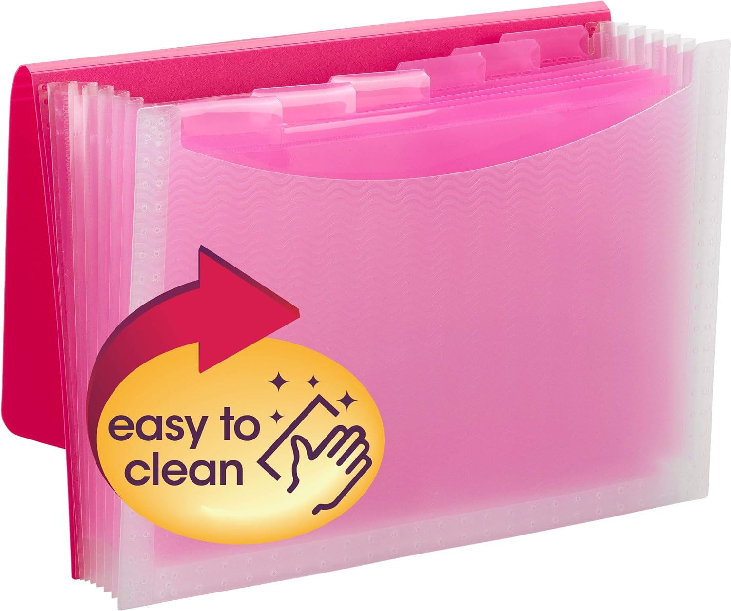 Smead Poly Expanding File, 6 Dividers, Flap and Cord Closure, Letter Size, Wave Pattern Pink/Clear (70874)