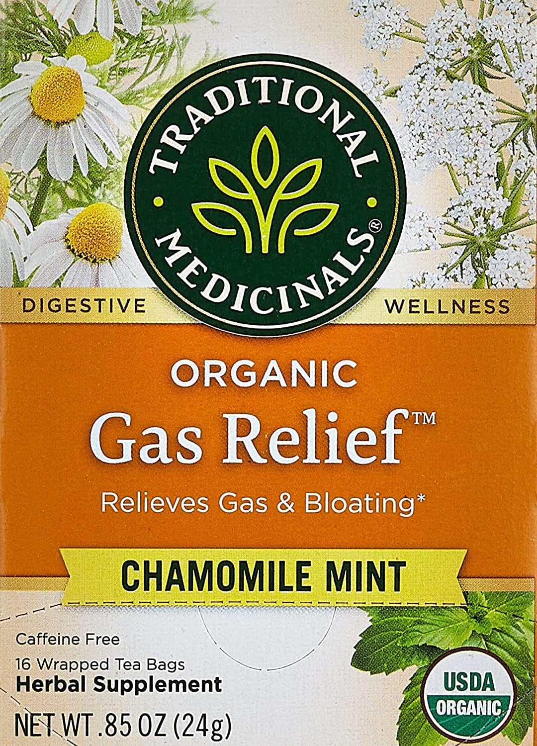 Traditional Medicinals Organic Gas Relief Chamomile Mint Herbal Tea, Relieves Gas & Bloating, (Pack of 1) - 16 Tea Bags