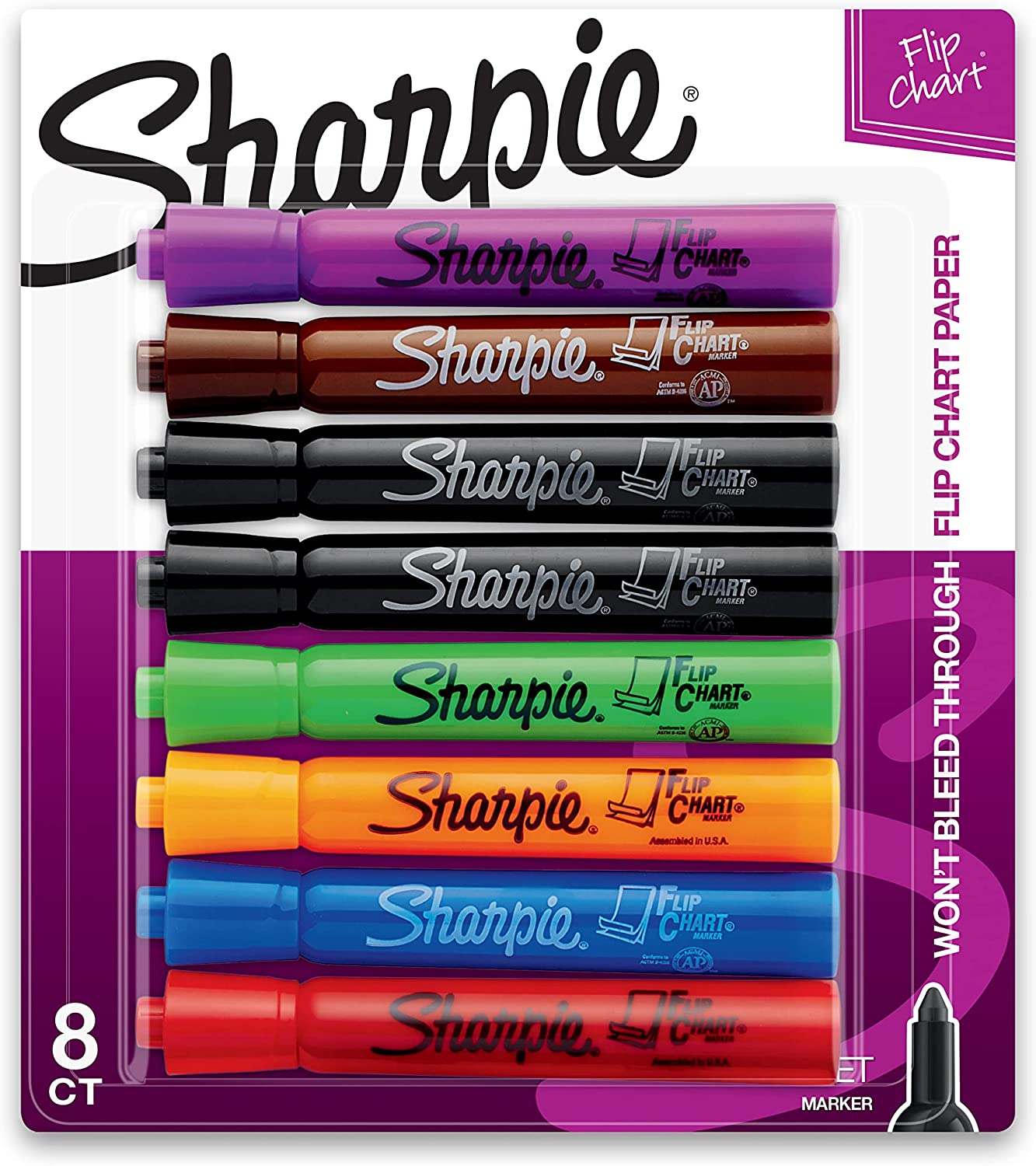 SHARPIE Flip Chart Markers, Bullet Tip, Assorted Colors, 8 Pack for