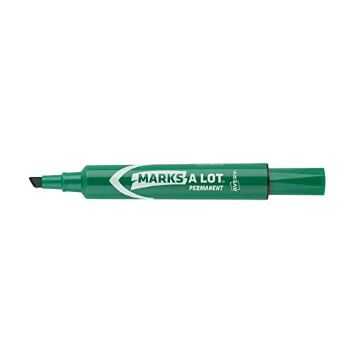 Avery Marks-A-Lot Permanent Markers Regular Desk-Style Size Chisel Tip 12 Green Markers (07885)