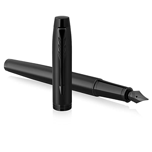 PARKER IM Fountain Pen | Matte Black with Black Trim | Medium Point with Blue Ink Cartridge | Gift Box
