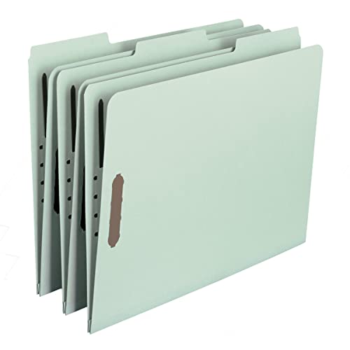 '''mead 100% Recycled Pressboard Fastener File Folder\ 2 Fasteners\ 1/3-Cut Tab\ 1'''' Expansion\ Letter Size\ Gray/Green\ 25 per Box (15003)'''
