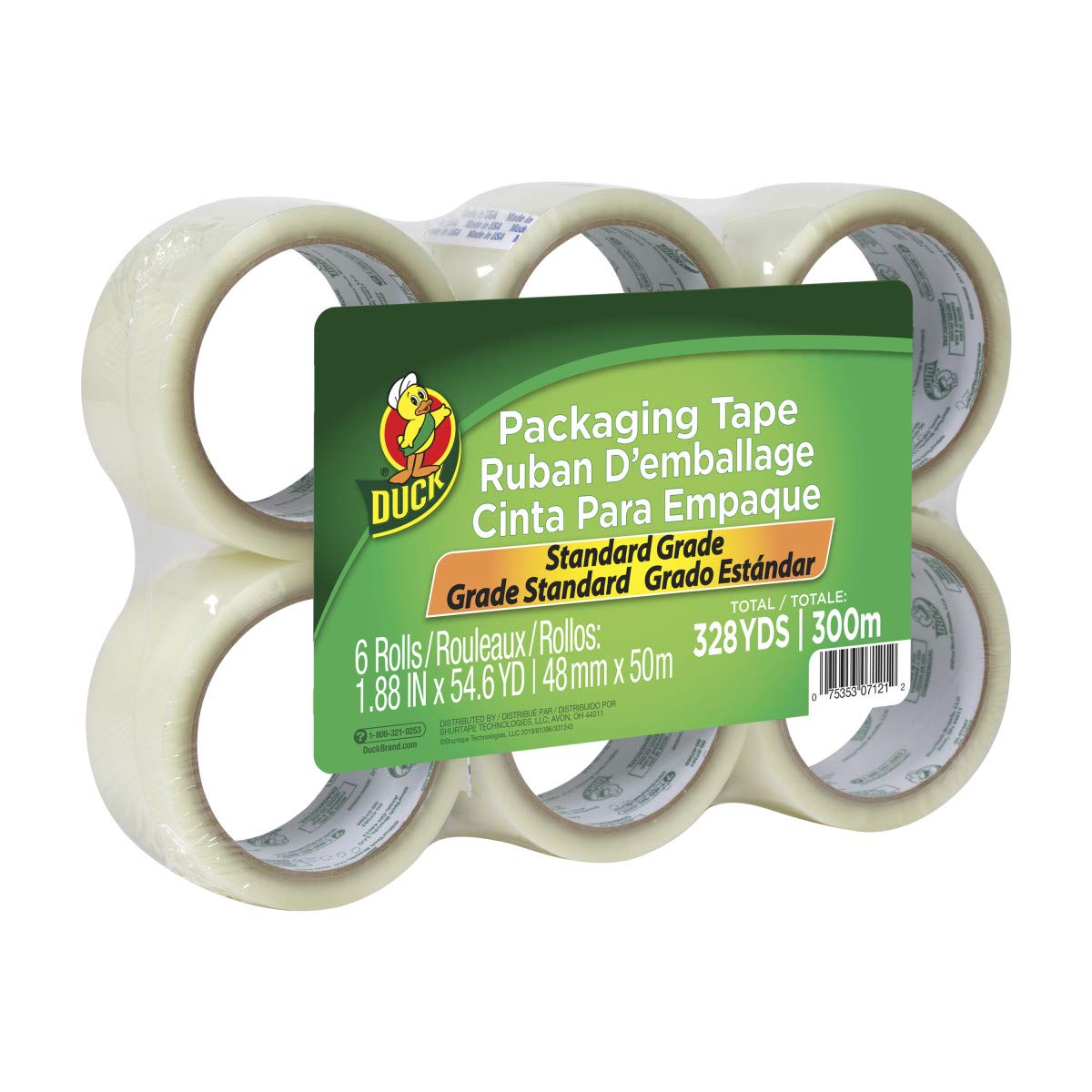 Duck Brand Standard Packaging Tape Refill 6 Rolls 1.88 Inch x 54.6 Yard Clear (240053)