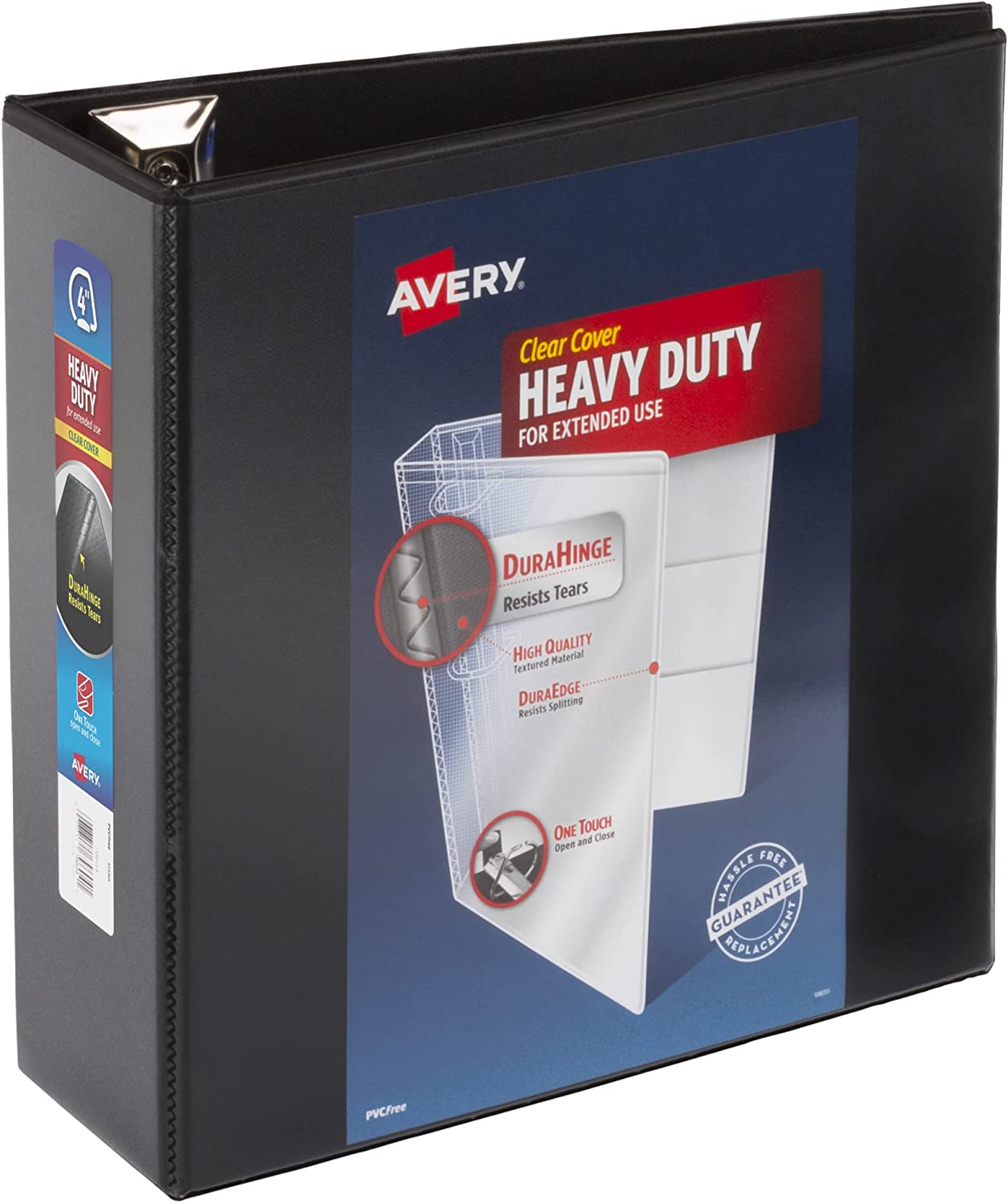 Avery Heavy-Duty View 3 Ring Binder, 4 Inch One Touch Slant Rings, 4.5" Spine, 1 Black Binder (79098)