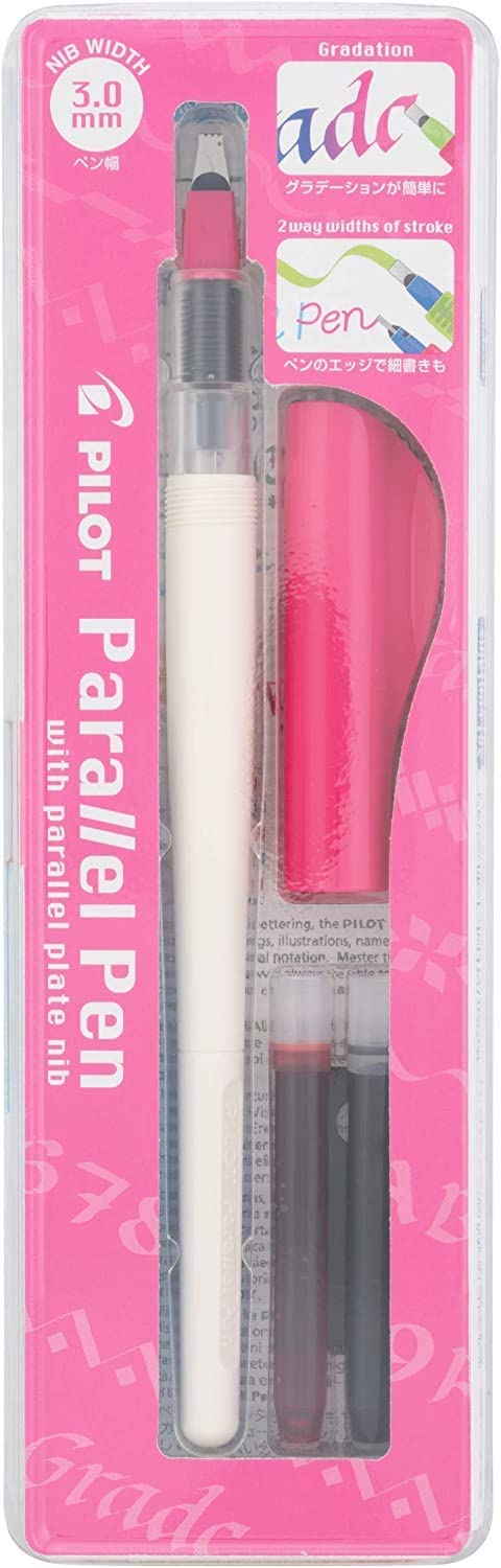 Pilot Parallel Pen Premium Caligraphy Pen Set 3.0mm Nib White Barrel with Pink Accents (14679)