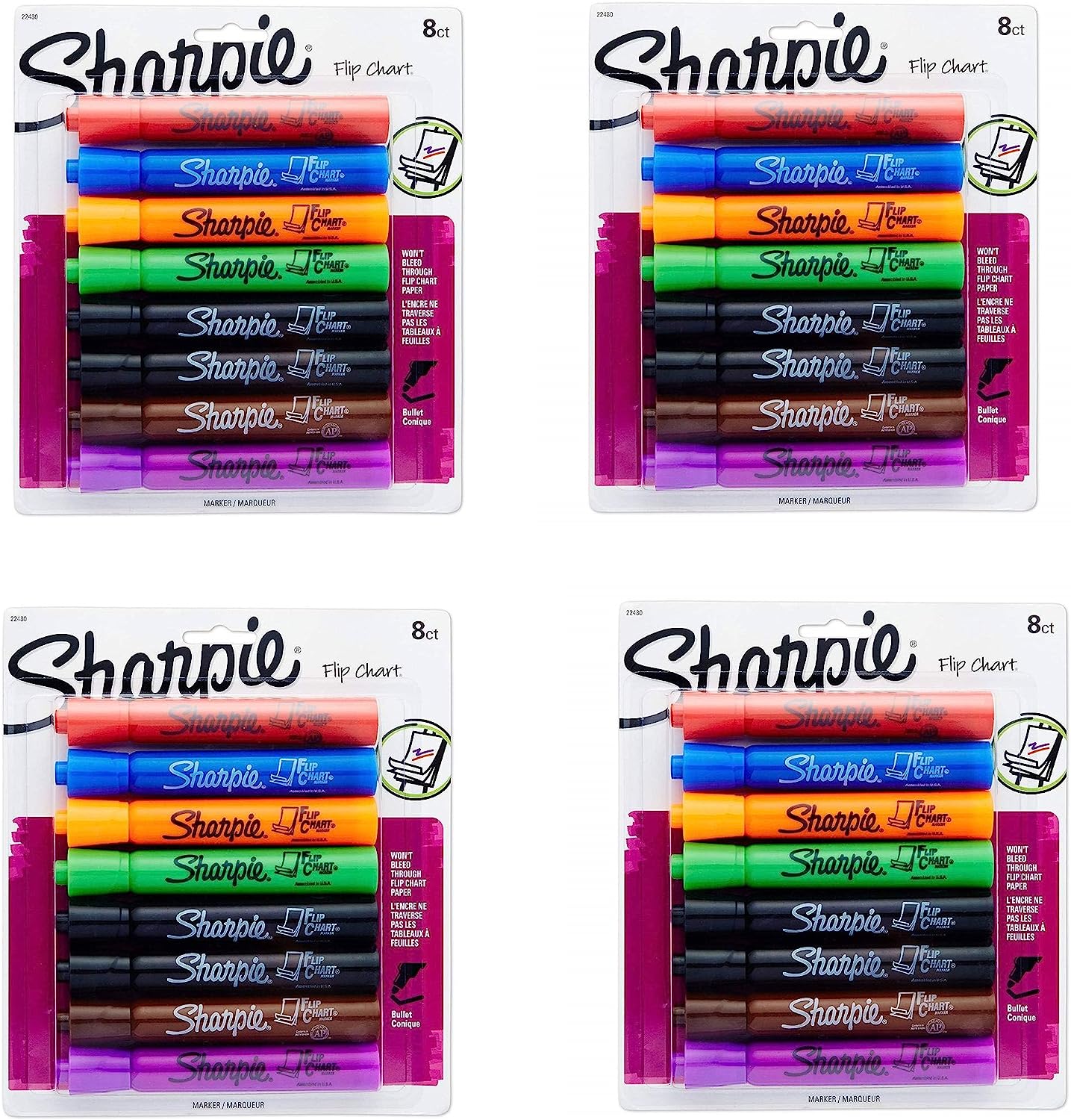 Sharpie 22480PP Flip Chart Markers, Bullet Tip, Assorted Colors, 32 Markers