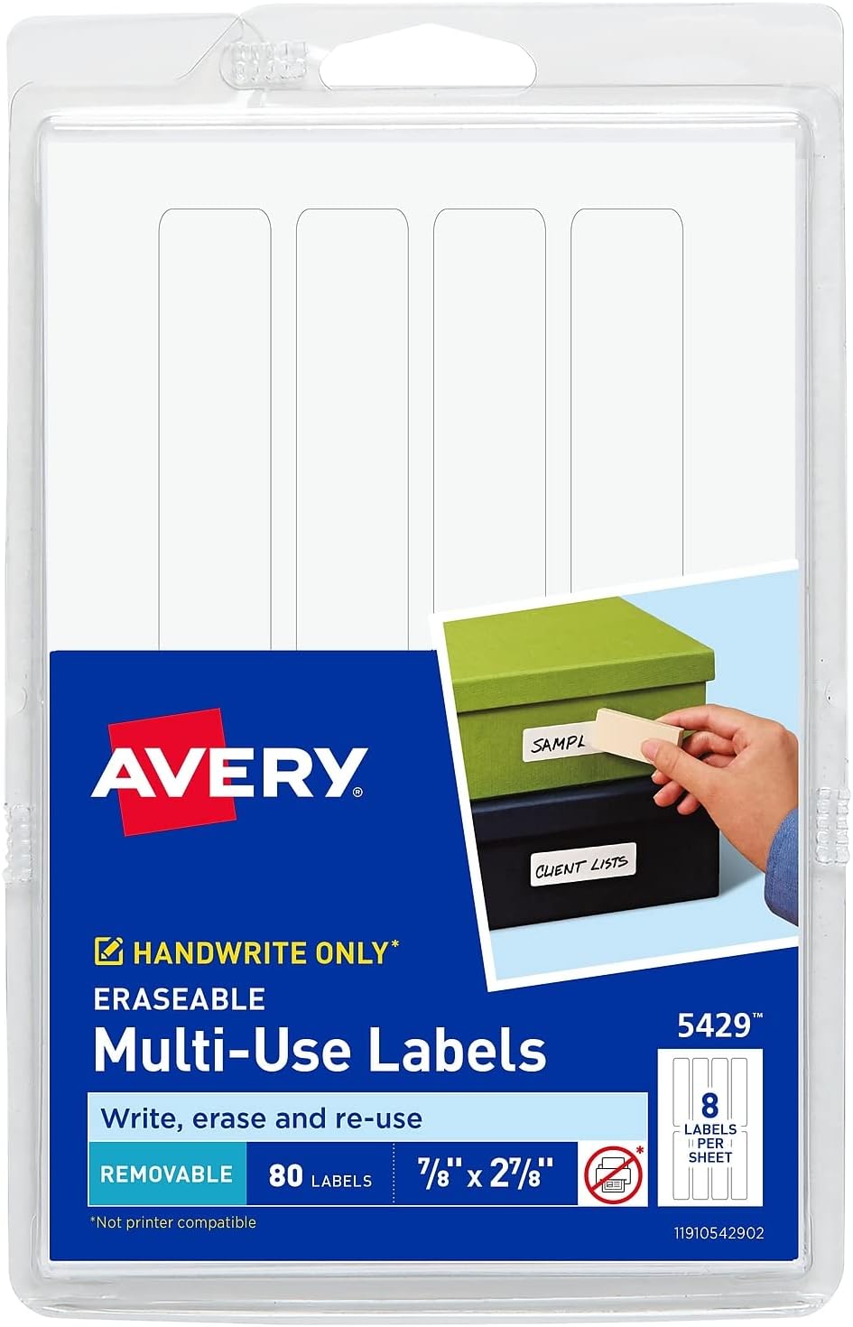 Avery 5429 White Erasable Id Labels, 7/8 X 2