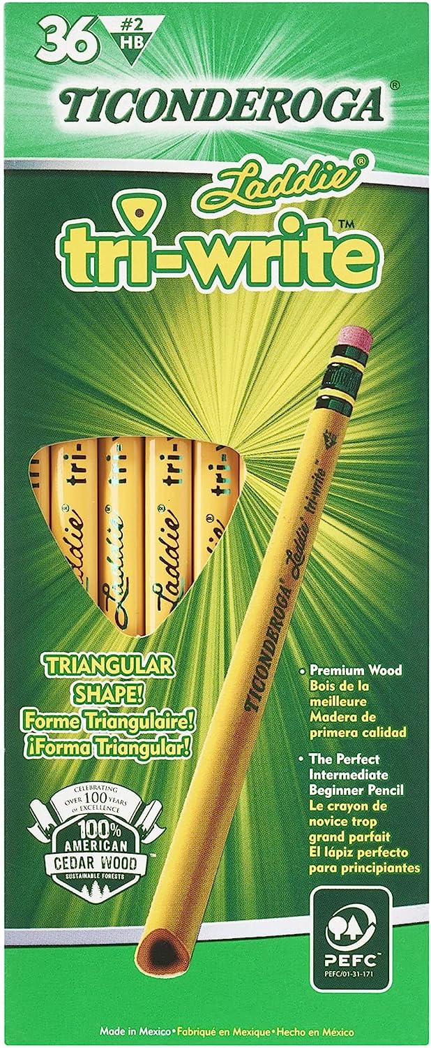 Ticonderoga® TriWrite Pencils, With Erasers, 2 Lead, Yellow, Pack Of 36 for Wholesale