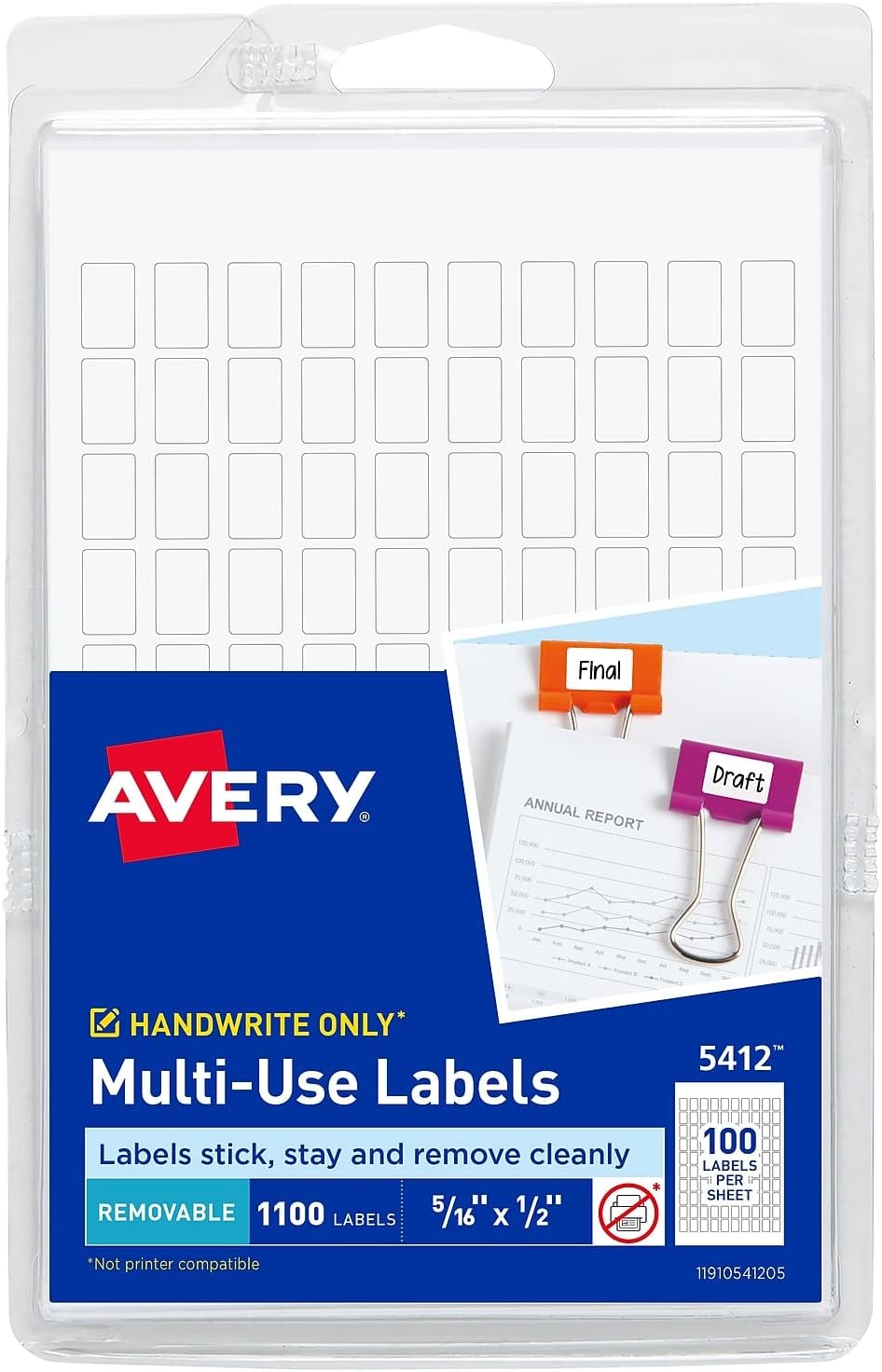 Avery 05412 Removable Multi-Use Labels, 5/16-Inch X 1/2-Inch, White, 1000 Labels/Pack