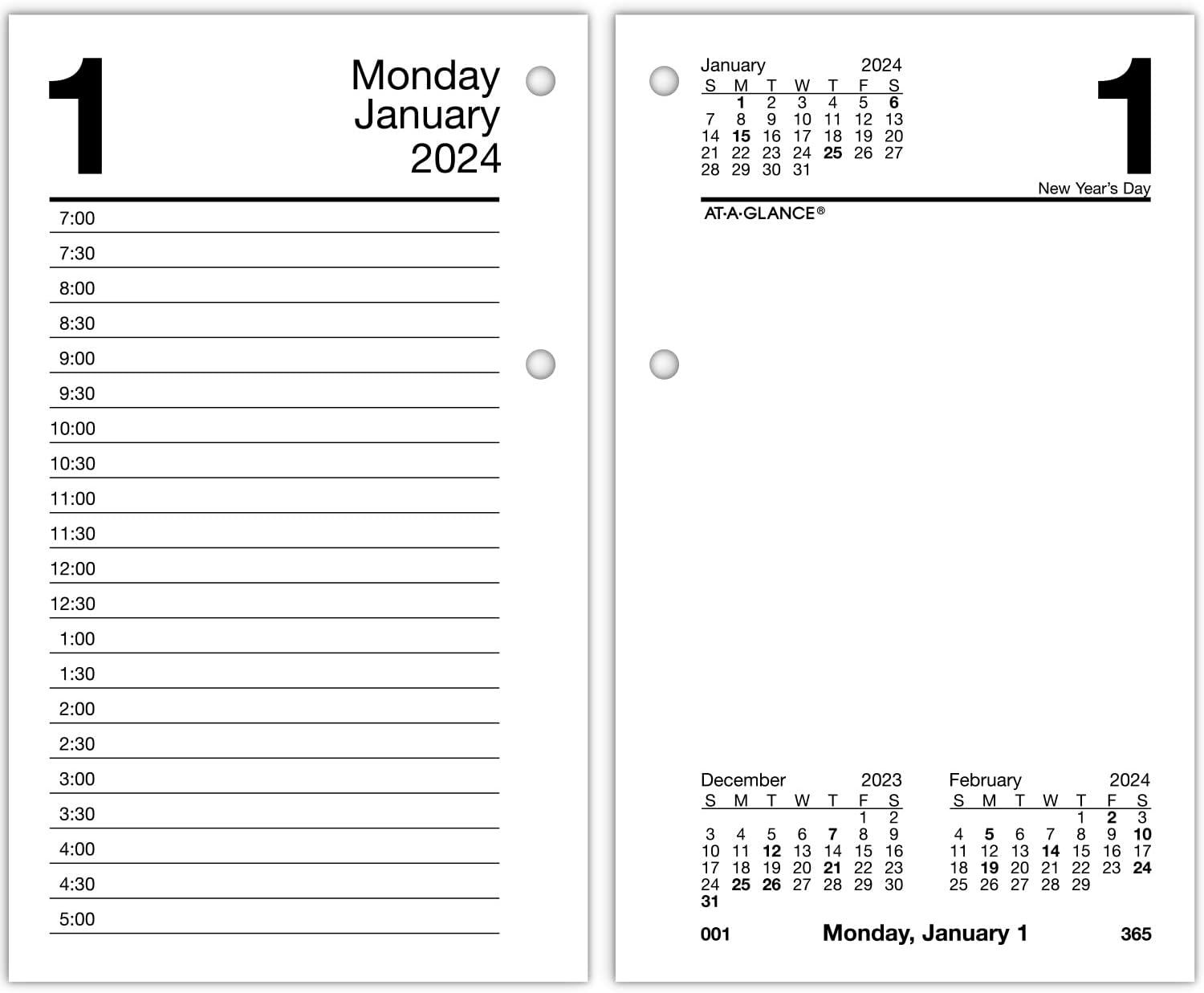 AT-A-GLANCE 2024 Daily Desk Calendar Refill, 3-1/2" x 6", Standard, Loose-Leaf, Recycled (E717R5024)