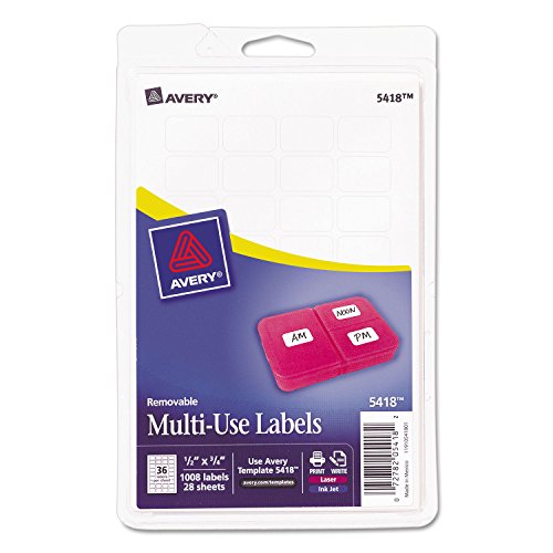Avery 05418 Removable Multi-Use Labels 1/2-Inch X 3/4-Inch White 1008 Labels/Pack