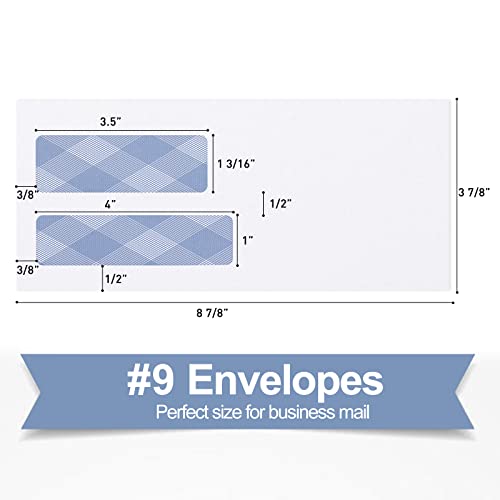 thumbnail image 2 of PANDRI #9 Double Window Security Envelopes – 500 Pack, Self-Seal, 3-7/8 X 8-7/8 Inches, 24lb, Blue Tint 2 of 12
