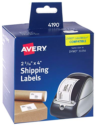 '''Avery Thermal Roll Labels 2-5/16'''' x 4'''' White 300 Shipping Labels Per Roll 1 Roll (4190)'''