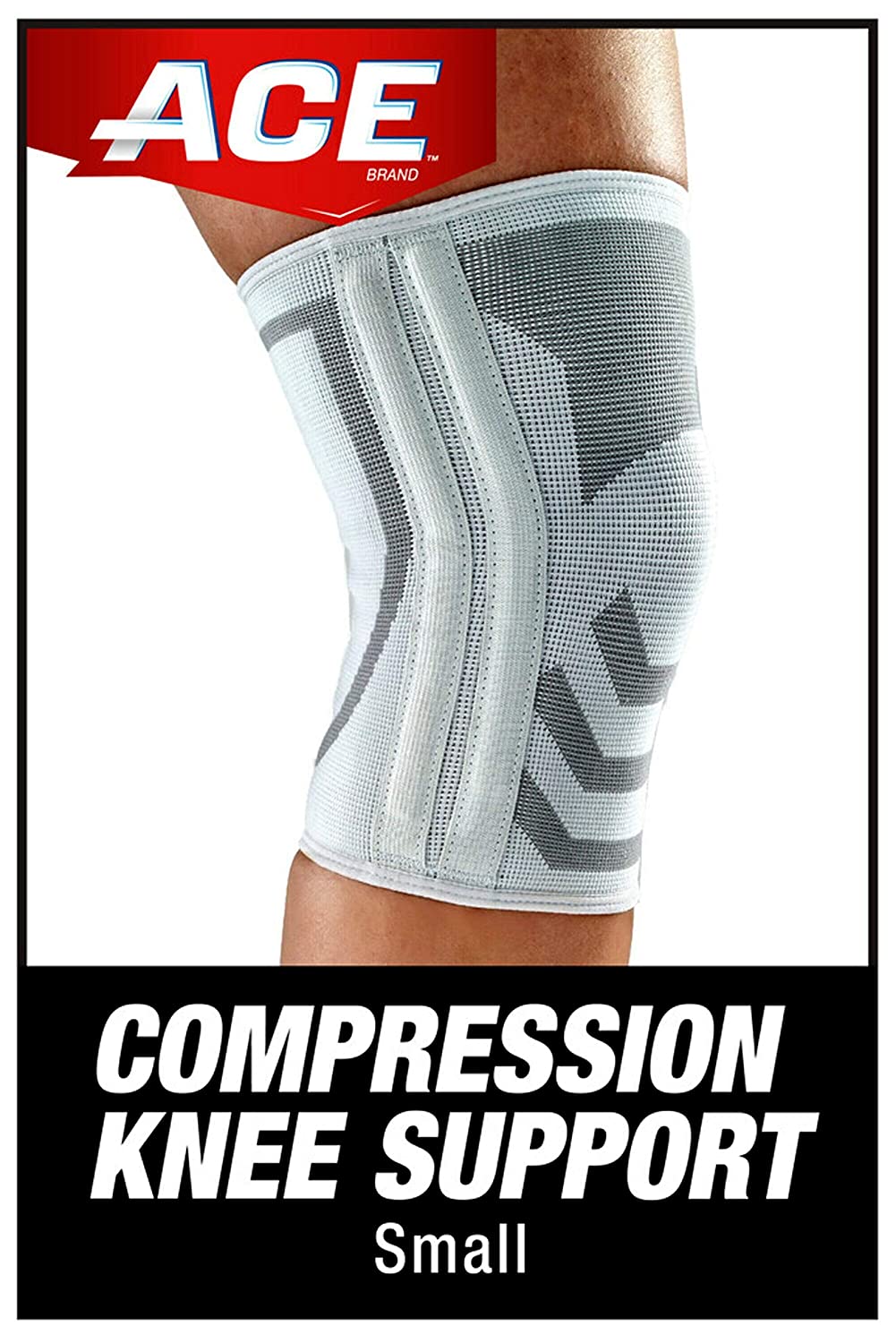 ACE Compression Knee Brace w/Side Stabilizers\ Support Injured Knee With Mild Compression\ Breathable Properties Let Sweat Escape\ Small\ White/Gray